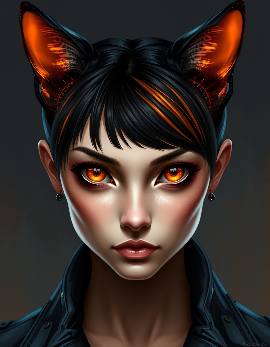 Fail render: the model grew human ears, earrings included, under the cat ears